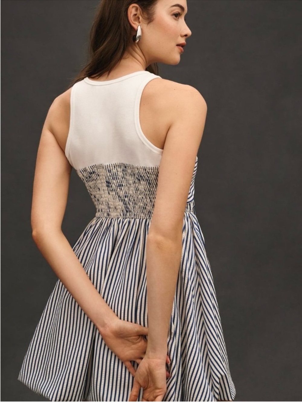 Porridge Anthropologie Navy and White Striped Mini Twofer Dress - Bow Detail - Picture 3 of 5